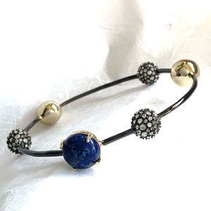 ALEXIS BITTAR• Gunmetal Orbiting Lapis Lazuli Pearl Crystal Ball Bangle Bracelet